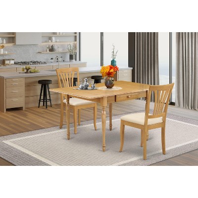 East West Furniture 3 Pc Kitchen Table set - Robust Two 9-Inch Drop Down Leaves Solid Wood Dinette Table & 2 Wooden Seat Dining Chairs,  White