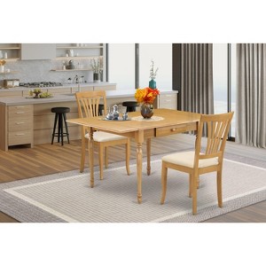 East West Furniture 3 Pc Kitchen Table set - Robust Two 9-Inch Drop Down Leaves Solid Wood Dinette Table & 2 Wooden Seat Dining Chairs,  White - 1 of 4