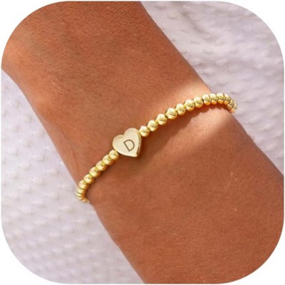 Beaded Bracelets for Women Dainty Heart Initial Bracelet Letter A-Z Charm Bracelet for Women Stretch