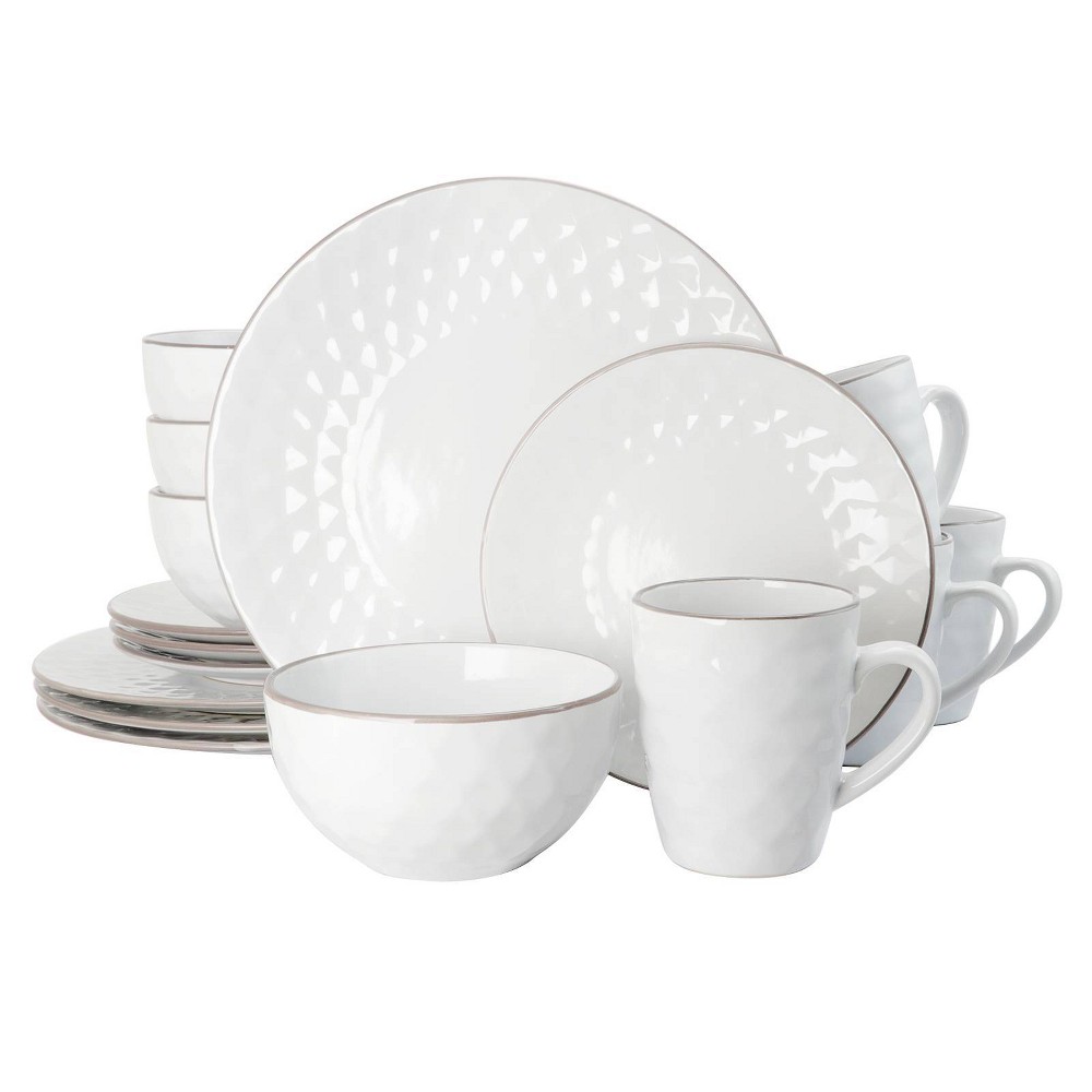 Photos - Other kitchen utensils 16pc Stoneware Multi-Diamond Dinnerware Set White - Elama