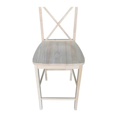 Traditional Solid Parawood X-Back 24" Counter Stool, Unfinished