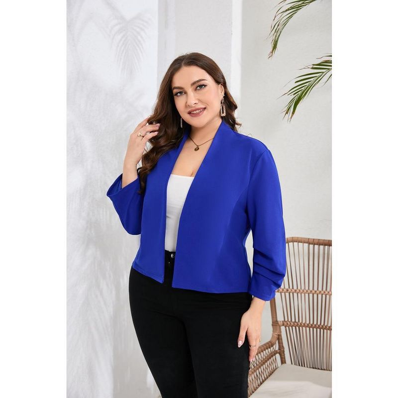 Whizmax Plus Size Blazer for Women 3/4 Sleeve Open Front Office Cropped Blazer Jacket, 5 of 7