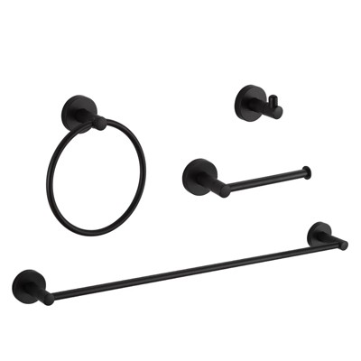 Bathroom Hardware Set Matte Black 4-Pieces Bathroom Towel Rack 24 Inches Adjustable Bathroom Accessories Set