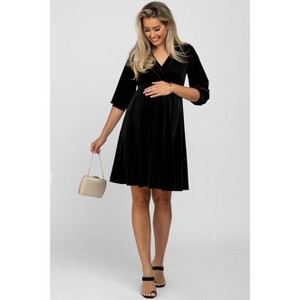 Pinkblush Black Velvet Wrap Front Babydoll Maternity Dress - 1 of 4