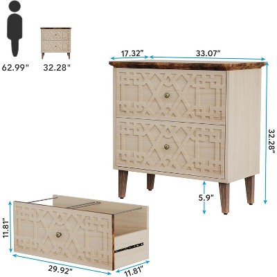 Beige and Brown 2-Drawer Wooden Legal Size File Cabinet