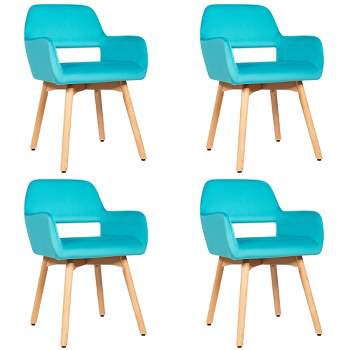 Costway Set of 4 Modern Accent Armchairs Velvet Fabric Leisure Chairs Club Guest Blue