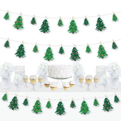 Big Dot of Happiness Snowy Christmas Trees - Classic Holiday Party DIY Decorations - Clothespin Garland Banner - 44 Pc