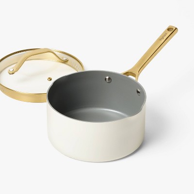 3qt Nonstick Ceramic Coated Aluminum Sauce Pan with Champagne Handle Cream - Figmint™