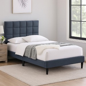 Royal Hampton Full Bed, Soft Biscuit Tufted Charcoal Gray Linen Upholstery - 1 of 4