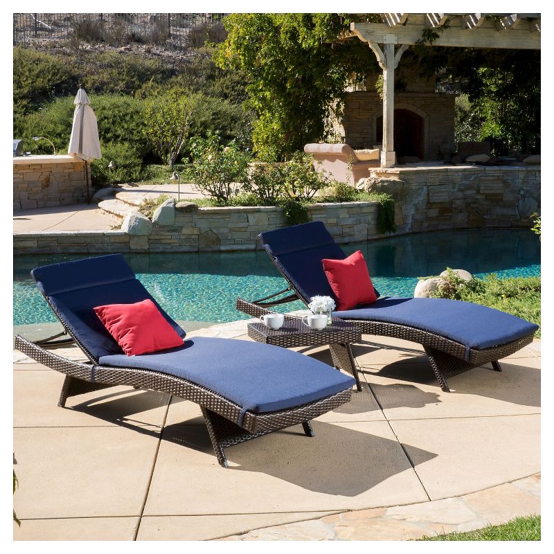 Luana 3pc Wicker Patio Adjustable Chaise Lounge Set with Cushions - Navy Blue - Christopher Knight Home, 5 of 6
