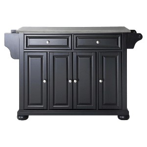 Alexandria Stainless Steel Top Kitchen Island Wood/Black - Crosley: Hardwood Frame, 6 Shelves, 2 Drawers - 1 of 4