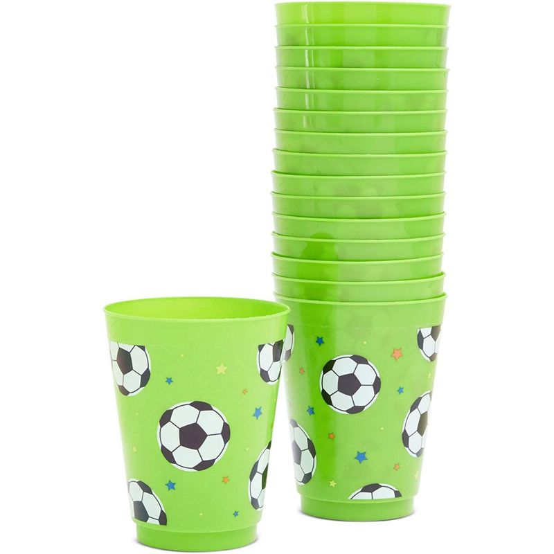 Blue Panda 16 Packs Soccer Ball Themed Reusable Plastic Cups for Kids Birthday Party Parties Supplies, Green, 5 of 7