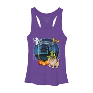 Women's Design By Humans Puppy Dog Witch Hat Halloween Ghost By Fractals Racerback Tank Top - 1 of 3
