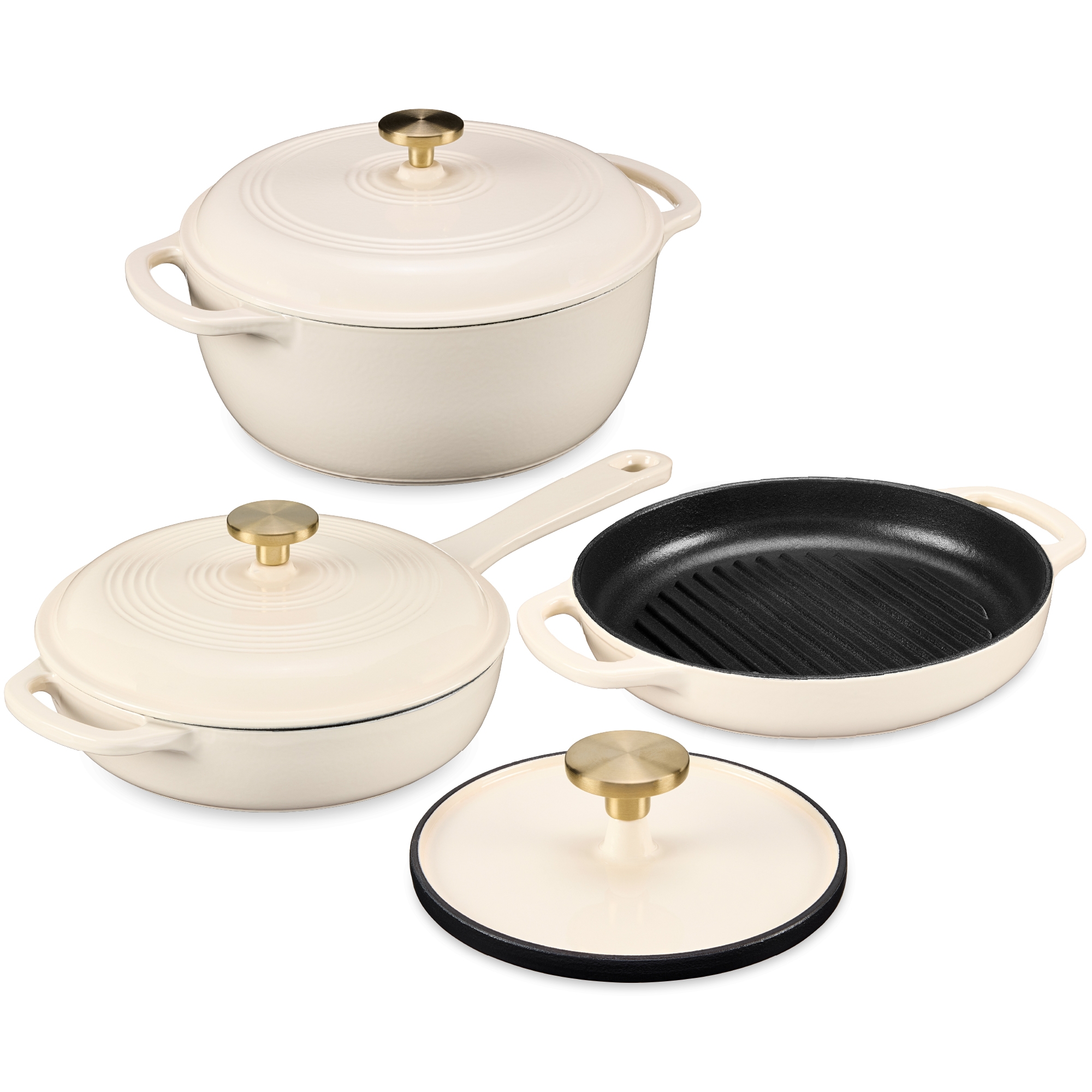 Best Choice Products Non-Stick Pot & Pan Cookware Set, Cast Iron Skillet, Grill Pan W/ Press, Dutch Oven - Vanilla