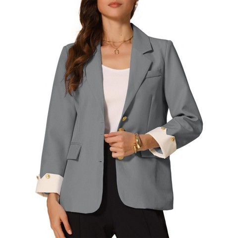 INSPIRE CHIC Women's Work Office Notched Lapel Long Sleeve Suit Blazer Small Grey