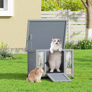 Sandinrayli 24in Wooden Catio - Outdoor Cat/Small Animal & Indoor Rabbit Hutch, Sturdy Wtr-Prf Insul Shelter for Cats/Dogs/Rabbits/Guinea Pigs (Gray) - 1 of 4