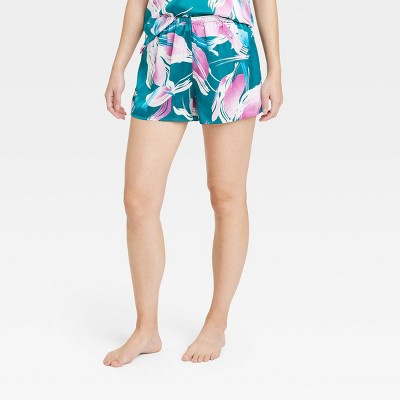 Women's Floral Print Satin Pajama Shorts - Stars Above™ Teal Green