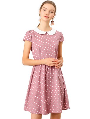INSPIRE CHIC Women's Peter Pan Collar Short Sleeves Contrast A-Line Polka Dots Dress