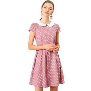 INSPIRE CHIC Women's Peter Pan Collar Short Sleeves Contrast A-Line Polka Dots Dress - 1 of 4