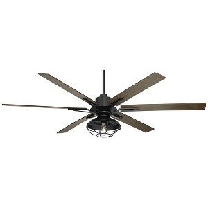 60" Casa Vieja Industrial Outdoor Ceiling Fan with LED Light Remote Matte Black Brown Blades Damp Rated for Patio Exterior House - 1 of 4
