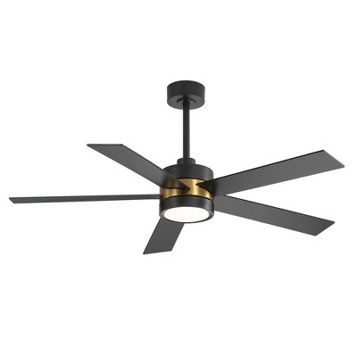 Airsurfer 52" Modern Ceiling Fan, 5 Matte Black Blades, Reversible Motor with Memory, Dimmable LED Light & Remote Control