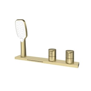 CASAINC Pressure Balanced 2-Handle Deck-Mount Waterfall Roman Tub Faucet with 3-Sprayer Handheld Shower in. Brushed Gold - 1 of 1