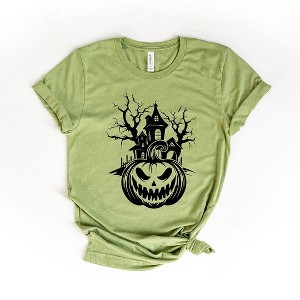 Simply Sage Market Women's Haunted House Pumpkin Short Sleeve Graphic Tee - 1 of 4