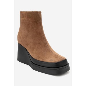 Livia - Cognac Suede Leather Wedge Boot (Women) cognac suede 7 Forever & Always Shoes US - 1 of 4