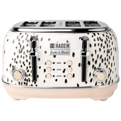 Haden Margate Poodle & Blonde Stainless Steel 4 Slice Toaster with Wide Slots, 6 Browning Control, and Removable Crumb Tray, Pale Pink/Chrome