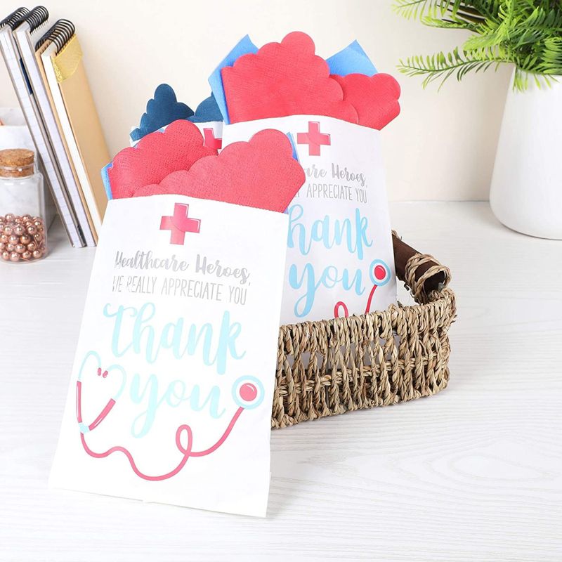 Sparkle and Bash 100 Pack Paper Treat Bags for Nurse Appreciation, Thank You Party Favor Bags for Cookie, Goodie, Gifts, 5 x 7.5 in, 2 of 9