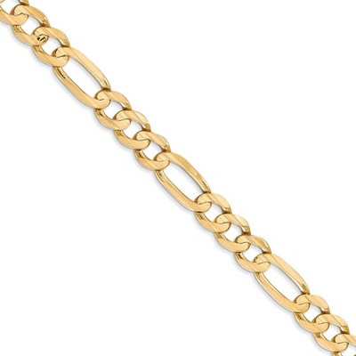 Black Bow Jewelry Men's 6mm 14k Yellow Gold Open Concave Figaro Chain Necklace