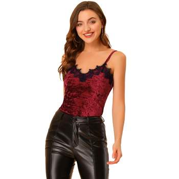 Red Lace Camisole with Red & White Stripe adjustable Straps - FOXERS