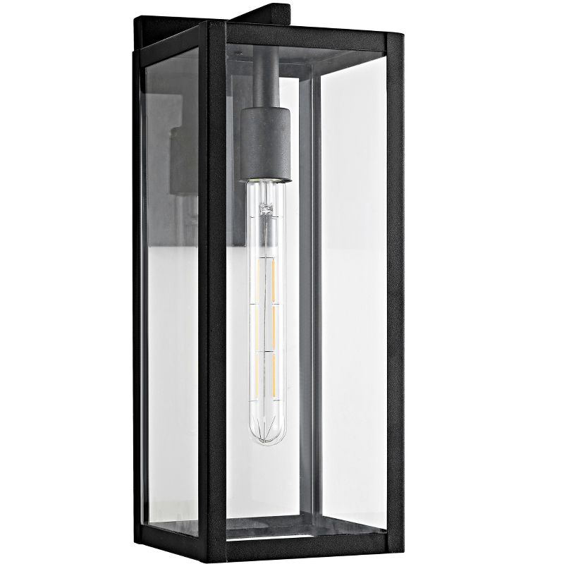 Black Iron Rectangular Outdoor Wall Lantern Sconce with Clear Glass