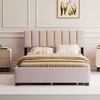 Okak Queen Bed Frame with Headboard, Upholstered Platform, 2 Drawers and 1 Trundle, Classic Bed Frame with Storage Design, Pink - 2 of 4