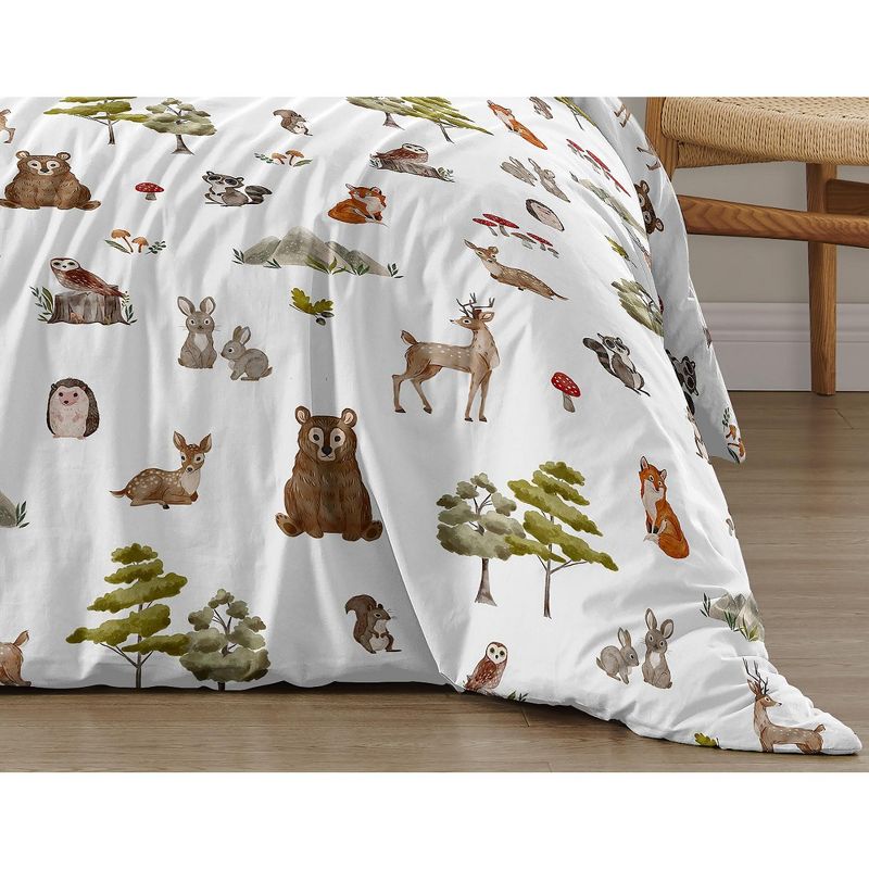 Sweet Jojo Designs Gender Neutral Unisex Twin Comforter Bedding Set Watercolor Woodland Forest Animals Green Brown White 4pc, 6 of 7