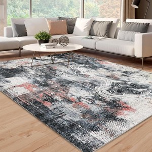 Acekool 5x7 Abstract Area Rug, Machine Washable, Low Pile, Non-Slip, Foldable Modern Accent Carpet for Living Room, Bedroom, Dining, Black Blue - 1 of 4