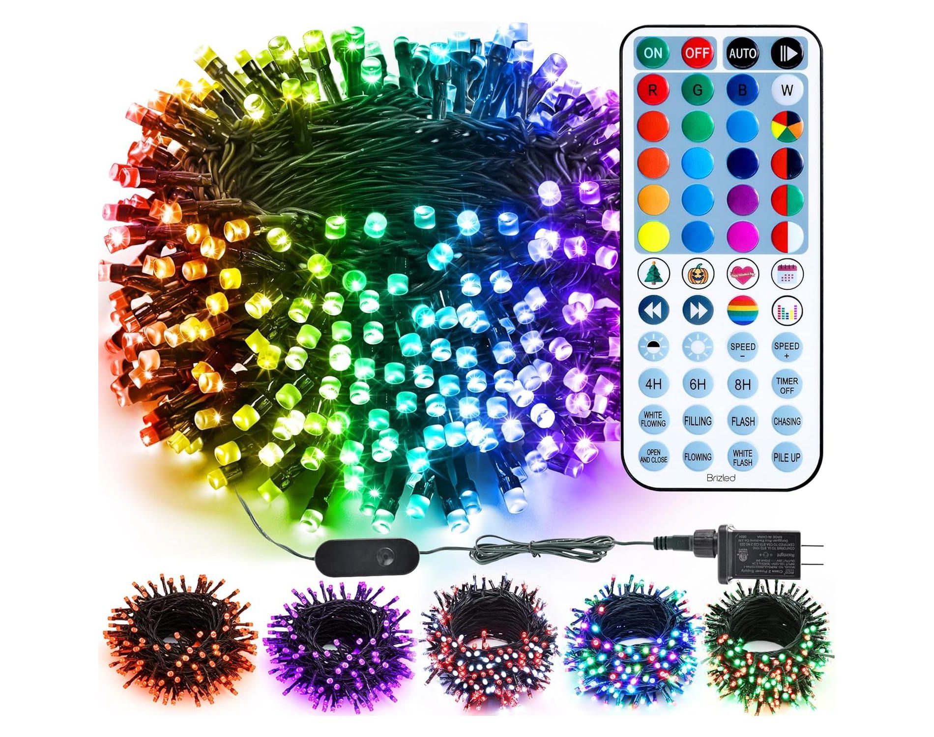 FAAYFIAN 66 ft 200-LED RGB Color Changing String Lights, Outdoor Christmas Lights with Remote & Timer