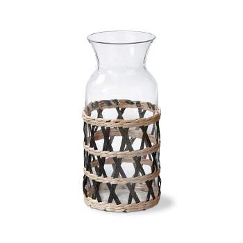 tagltd Island Collection Clear Glass Carafe Serveware Drinkware with Black Cattail Braided Sleeve, 40 oz
