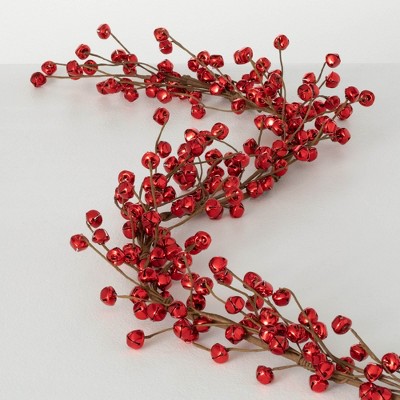 60"L Sullivans Artificial Red Jingle Bell Christmas Garland, Indoor Christmas Decor