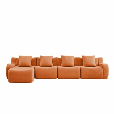 Aukfa Modular Teddy Fabric Sofa,Convertible Modular Sectional Sofa Set , 4-Seats with 1/2 Ottoman Soft Boneless Design for Living Room