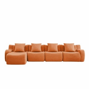 Aukfa Modular Teddy Fabric Sofa,Convertible Modular Sectional Sofa Set , 4-Seats with 1/2 Ottoman Soft Boneless Design for Living Room - 1 of 4