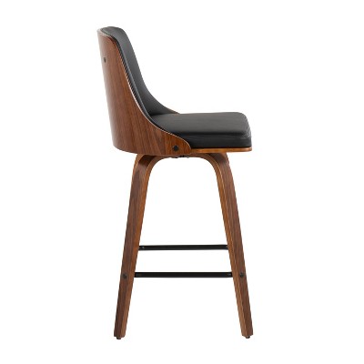 Gianna 26" Walnut and Black Faux Leather Swivel Counter Stools