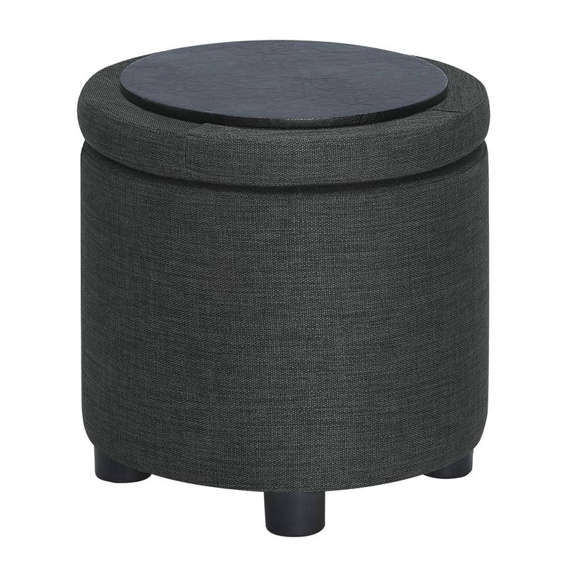 Breighton Home Designs4Comfort Round Accent Storage Ottoman with Reversible Tray Lid Dark Charcoal Gray Fabric, 5 of 7