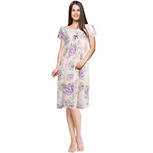 JEFFRICO Womens Nightgowns Short Sleeve Sleepwear Soft Pajama Dress Nightshirts - 1 of 4