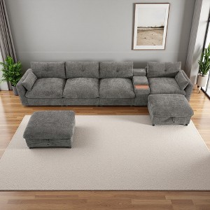 142" U-Shaped Modular Sectional Sofa with Ottomans & Console - 1 of 4