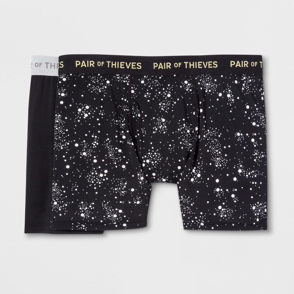 Pair of Thieves Men's Super Fit Boxer Briefs 2pk - Galaxy/Black XL: Moisture Wicking, Quick Drying, Mid Rise, Microfiber