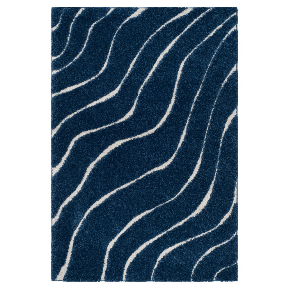 4'x6' Wave Loomed Accent Rug Dark Blue/Cream - Safavieh