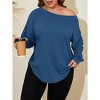 Imily Bela Women's Plus Size Off-Shoulder Long Sleeve Casual T-Shirt with Curved Hem - 3 of 4