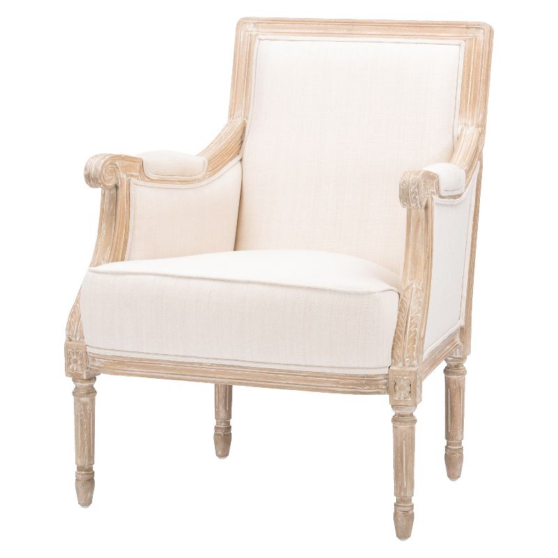 Chavanon Wood & Linen Traditional French Accent Chair Light Beige - Baxton Studio, 4 of 7