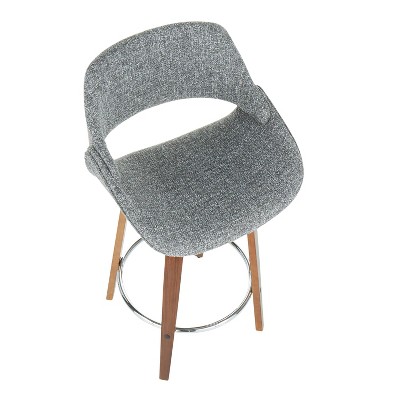 Mid-Century Modern Swivel Counter Stool in Steel Gray with Walnut Accents